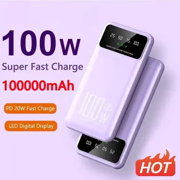 100000mAh 100W Süper Hızlı Şarj Güç Bankası Taşınabilir Şarj cihazı bataryası Paketi Powerbank iPhone Huawei Samsung için Yeni