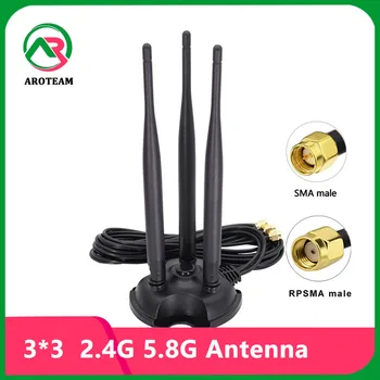 3 * 3 adet Kablo 2.4 G 5G 5.8 G çift bant güçlü manyetik taban üç anten omni yüksek kazançlı kablosuz ağ kartı WIFI yönlendirici antenler