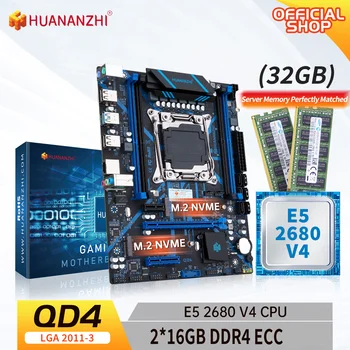 HUANANZHI X99 QD4 LGA 2011-3 XEON X99 Anakart Intel E5 2680 v4 ile 2 * 16G DDR4 ECC Bellek combo kiti seti