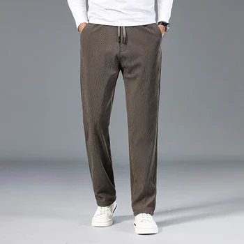 Moda erkek Kadife Pantolon Rahat Elastik Bel Düz Renk Düz Kalın Streetwear Pantolon Pantolon Dipleri Erkek Giyim