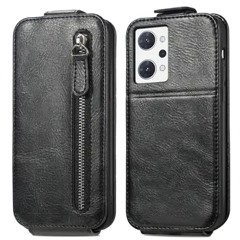 Premium Siyah Deri Darbeye Dayanıklı Durumda Oppo Reno 7A Telefon Zip Standı Cüzdan kart çantası Kapak Kılıf