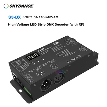 Skydance RGB LED Şerit ışık Yüksek Gerilim DMX Dekoder AC 110 V-220 V 3CH*1.5 A 4 PWM DMX sinyal denetleyici 2.4 G RF uzaktan kumanda.