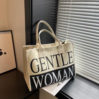 Tote Mumya Çanta Büyük Kapasiteli Çanta Kadın kanvas çanta Nazik Kadın Mektuplar Baskılı Depolama Büyük Çanta omuz askılı postacı çantaları