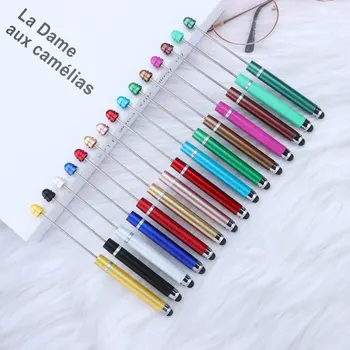 10 ADET Çok Renkli Dokunmatik Ekran Boncuklu Kalem DIY Sevimli Bulmaca Okunabilir Tükenmez Kalem Mobil iPad Dokunmatik Kalemler İş Ofis Hediye Kalem