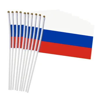 10 adet 14 * 21cm Bayrakları Rus Patriot Ulusal Bayrak Rusya Uçan Bayrak Afiş Plastik Bayrak Direkleri Küçük El Sallayarak Bayrakları