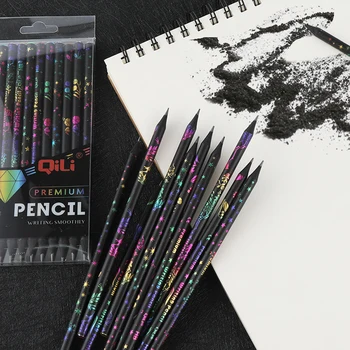 12 adet / grup HB Kalemler ile Rhinestone Serin Siyah Kalemler Okul Çocukları Yazma Sanatçılar Çizim Kalem Seti Kırtasiye Malzemeleri