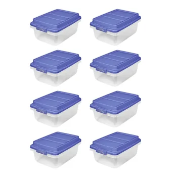 18 Qt. Şeffaf Plastik Saklama Kabı Mavi Yüksek Katlı Kapaklı, 8'li Paket, Güçlü ve Dayanıklı, 16,85 X 12,00 X 7,80 inç
