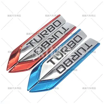 2 x Araba Styling Turbo Logo Vücut Çamurluk Yan Metal Krom Çinko Alaşım Bıçak Yan 3D Yapışkanlı Amblemler Rozetleri Çıkartmaları