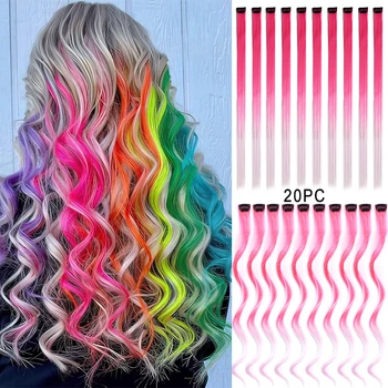 20 ADET Kıvırcık renkli saç ekleme Parti Golleri renkli saç ekleme Gökkuşağı Kıvırcık Dalgalı Sentetik Saç Parçaları Kızlar için