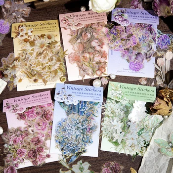 20 Adet Vintage Kelebekler Çiçekler PET Çıkartmalar Paketi DIY Günlüğü Önemsiz Günlüğü Dekorasyon Bitki Kolaj Etiket Albümü Scrapbooking