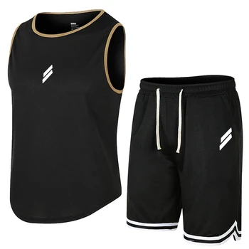 2023 Erkek Kas Egzersiz Yelek Spor Spor Yelek Şort Yaz Erkek Spor Baskı Kolsuz T-Shirt + Şort Kıyafet Seti