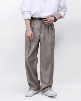 2023 Erkek Kore Tarzı Düz Tüp Takım Elbise Pantolon Gevşek Yüksek Dereceli Kumaş Pantolon Moda Trendi Popüler rahat pantolon