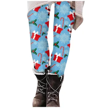 2023 Sonbahar Tayt Kadınlar İçin Kontrol Noel Karikatür Santa Baskı Tayt Kadın Giyim Noel Navidad Baskı Pantolon
