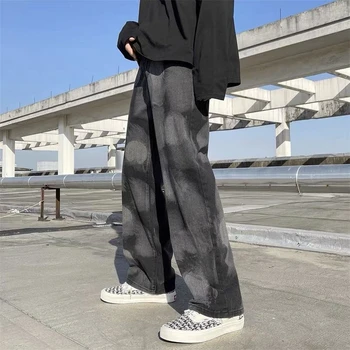 2023 Yeni Erkek Kot Geniş bacak Pantolon Kore Tarzı Düz Rahat Şalvar Kot Yüksek Bel Pantolon Erkek Streetwear Kot Z148