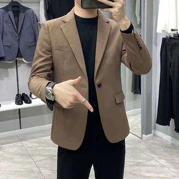 2023 Yeni Resmi Blazer Erkek Takım Elbise Ceket Bir Düğme Yaka Rahat Sonbahar Moda İş Elbisesi Erkekler için Ceket Moda L46