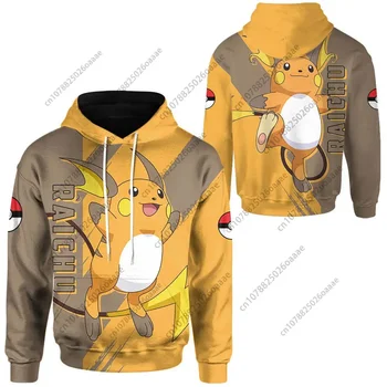 2024 Yeni Pokemon Pikachu Raichu 3d baskılı kapüşonlu svetşört Erkekler Kadınlar Casual Kazak Pokemon fermuarlı kapüşonlu kıyafet Streetwear Çocuk Kazak