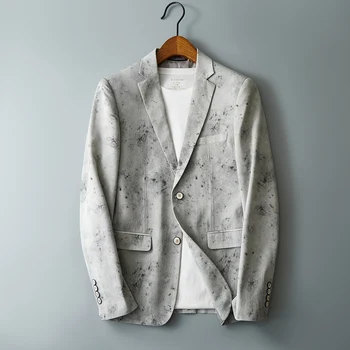 2024-Yeni erkek Slim fit Moda Beyefendi İngiliz Tarzı Ana High-end Orta Yaşlı İş Rahat Baskılı Blazer Takım Elbise Ceket