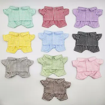 20cm oyuncak bebek giysileri Ekose Gömlek Pijama Seti Oyuncak Idol Bebek El Yapımı pamuklu giysiler Bebek rahat giyim Çocuklar Hediye Bebek Aksesuarları
