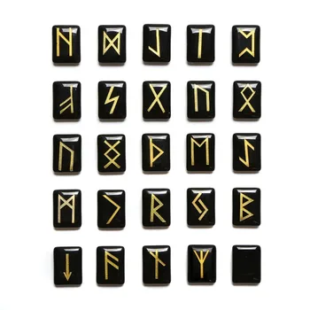 25 adet / takım Doğal Kristal Taş Yeşil Aventurin Akik Kaplan Gözü Viking Runes Muska Seti Reiki Şifa Kehanet Eskitme