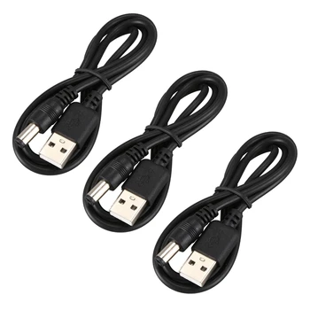 3X USB Kablosu 5.5 Mm / 2.1 Mm 5 V DC Varil Jack Güç Kablosu (Siyah, 75 cm)