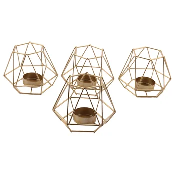 4 Adet Metal geometrik tasarım çay ışık adak mumluklar, İçi boş mumluklar Düğün için