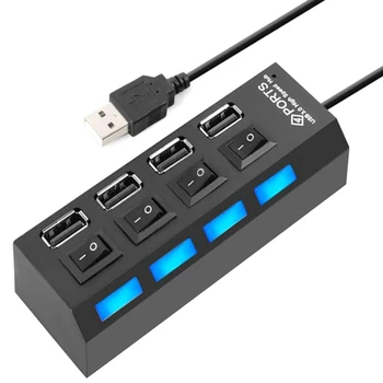 4 Port USB Hub Splitter USB 2.0 Hub LED İle 4 ON/OFF Anahtarları İçin Tablet Dizüstü Bilgisayar Dizüstü