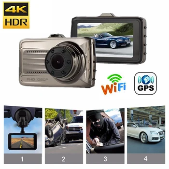 4K araba dvr'ı WiFi GPS Dash kamera araç kamerası 2160P Sürücü Video Kaydedici Gece Görüş Otomatik Kara Kutu Kayıt Araba Aksesuarları