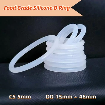 5/10 ADET Gıda Sınıfı Silikon O-ring Conta Beyaz Kauçuk O Ring Conta Yıkayıcı OD 15 ~ 46mm CS 5mm Su Geçirmez Halka Contalar