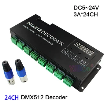 5 V 12 V 24 V DC RGB LED Şerit 24 Kanal DMX512 dekoder 3A*24CH tek renk DMX dekoder Kontrol PWM DMX512 / 1990 sinyal dimmer