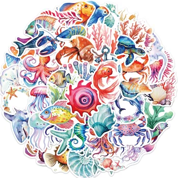 50 ADET Okyanus Karikatür Deniz Kaplumbağası Karides Denizyıldızı Çıkartmalar DIY Dizüstü Bagaj Kaykay Graffiti Çıkartmaları için Eğlenceli Çocuk Hediye