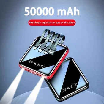 50000mAh Güç Bankası Ayna dijital ekran Ekran Dahili Kablosu Mobil Güç Kaynağı Kompakt Taşınabilir Cep Telefonu Aksesuarları