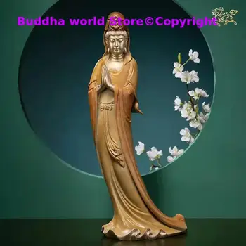 5A + Asya yüksek dereceli bronz Zİ ZAİ ayakta Guan yin Buda Avalokitesvara Dekoratif heykeli EV ofis Etkili koruma