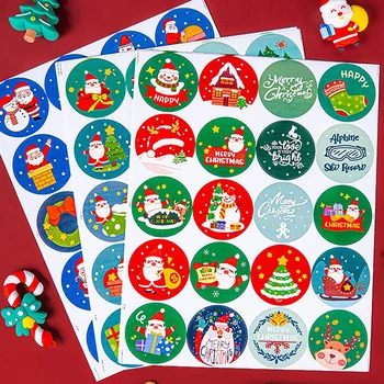 60 Adet Merry Christmas Çıkartmalar Yuvarlak Noel Ürünleri Sızdırmazlık Etiket Kağıdı Dizüstü Kırtasiye