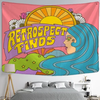80s Estetik Goblen Duvar Asılı Renkli Güneşli Psychedelic Hippi Tapiz Boho Oturma Odası yatak odası dekoru