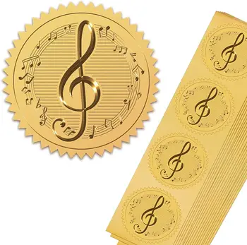 Altın Folyo Sertifikası Mühürler Müzik Not 50mm Yuvarlak Kendinden Yapışkanlı Kabartmalı Çıkartmalar 100 adet Davetiyeleri Sertifikası Mezuniyet