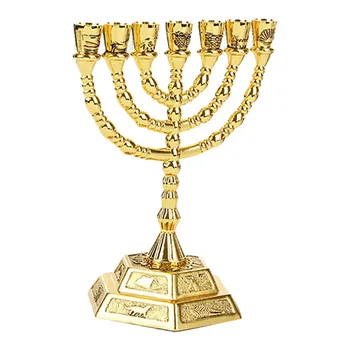 Altın Yahudi Menorah Mumluklar Dinler Şamdan Hanuka Şamdanlar 7 Şube Menorah-L