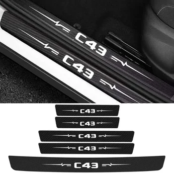 Araba Kapı Eşiği Koruyucu Anti Scratch Koruyucu Sticker Mercedes Benz için C43 Logo Karbon Fiber Arka Bagaj Tampon Çıkartmaları