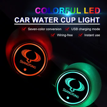 Araba LED Coaster 7 renk ışık RGB ışık içecek kupası Mat Ssangyong Rexton için 2 Tivoli Musso Tivoli Kyron Actyon spor Korando