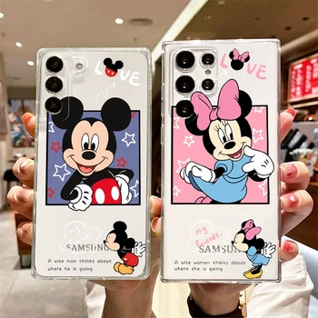 Aşk Lüks Mickey Minnie telefon Kılıfı İçin Samsung S23 S22 S21 S20 FE Ultra Pro Lite S10 S10E S9 S8 Artı 5G Şeffaf Kapak