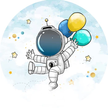 Bebek Doğum Günü Arka Evren Uzay Yıldız Toprak Küçük Astronot Yenidoğan Daire Yuvarlak Arka Planında Fotoğraf Afiş