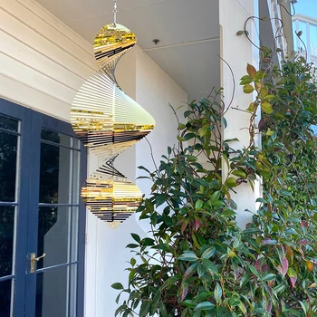 Beyaz Altın 3D Dönen Rüzgar Çanları Rüzgar Spinner Çan Flip Spiral Kolye Veranda Bahçe Asılı Dekorasyon Pencere Ev Bahçe
