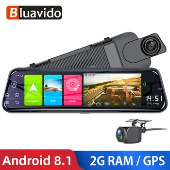 Bluavido 10 inç 4G Android 8.1 araba dvr'ı 2G RAM GPS Navigasyon ADAS dikiz aynası FHD 1080 p araç içi kamera Wifi Sürüş Kaydedici