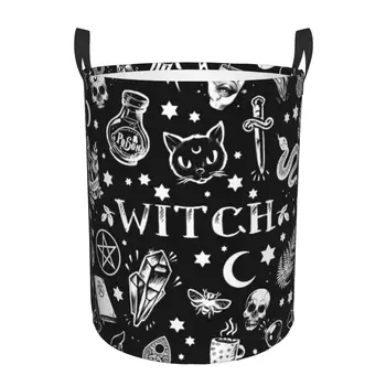 Cadı Desen çamaşır sepeti Katlanabilir Büyük Kapasiteli kıyafet dolabı Kutusu Cadılar Bayramı Gizli Gotik Sihirli Bebek Sepeti