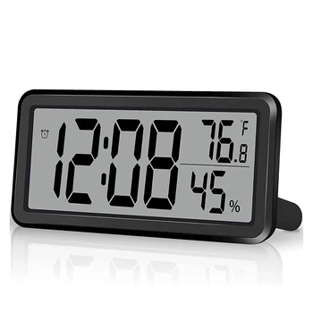 Dijital Çalar Saat,Masa Saati,Pille Çalışan LCD Elektronik Saat Süslemeleri Yatak Odası Mutfak Ofis için-Siyah