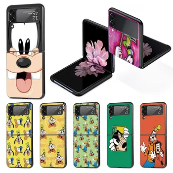 Disney Goofy Karikatür Kabuk Samsung Galaxy Z Flip 3 4 5G Flip4 Flip3 Siyah Sert PC Kasa Zflip3 Zflip4 Katlanır Telefon çanta kılıfı