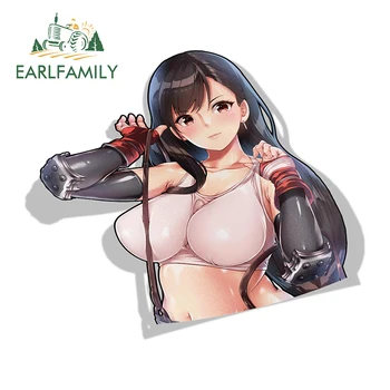 EARLFAMILY 13cm x 11.2 cm 3D Araba Sticker Tifa Lockhart Final Fantasy Anime Vinil JDM Arka Cam Tampon Çıkartması