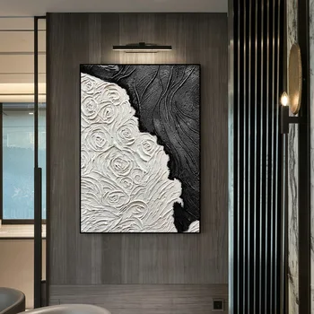 El Boyalı Yağlıboya Minimalist Soyut Siyah - beyaz Dekoratif Boyama Modern Oturma Odası Duvar Asılı Boyama