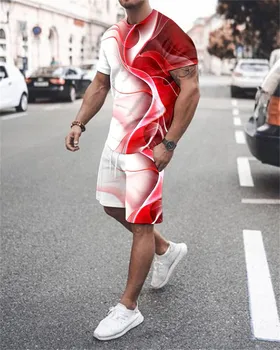 Erkek Eşofman 3D Baskı Yaz Koşu Kısa Kollu Gömlek Şort Takım Elbise Nefes Büyük Boy Açık Streetwear Erkek Giysileri