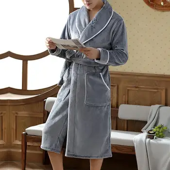 Erkek Flanel Bornoz Kış Sıcak Elbise Pijama Uzun Kollu Peluş Şal Erkek bornoz Salonu Gecelik Ev Giysileri