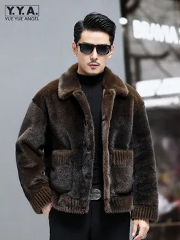 Erkek Kış Sıcak Taklit Vizon Kürk Ceket Kalın Geri Dönüşümlü Palto Gevşek Fit İş Rahat Tek Göğüslü Faux Kürk Ceket